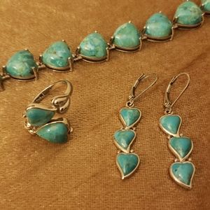 Turquoise and sterling silver set, bracelet,  earnings and ring. New never worn